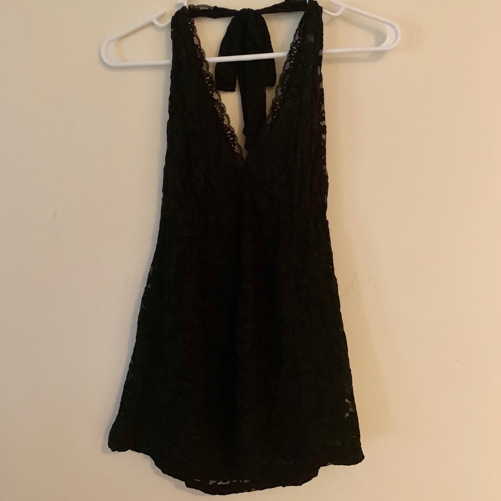 Lace Black Halter-Top with Plunging Neckline